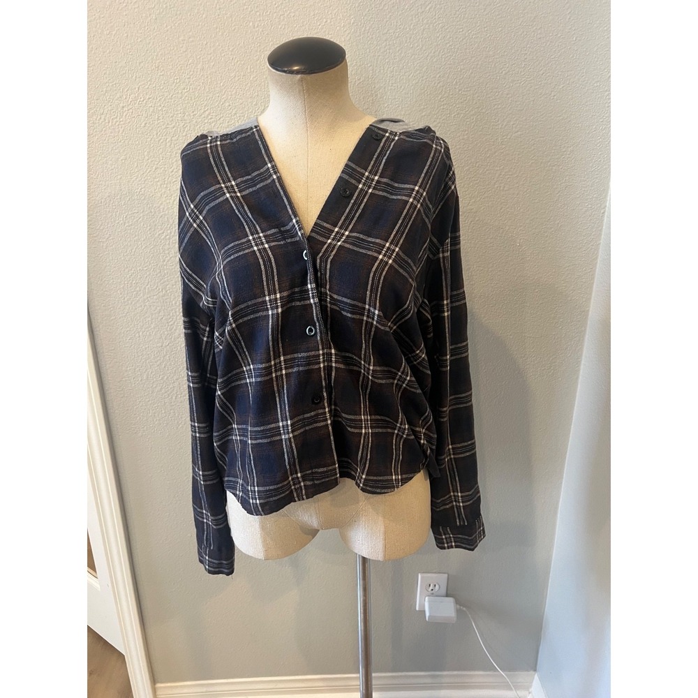 ROMWE Women's Large Black White Striped Long Sleeve Button Up Blouse Shirt